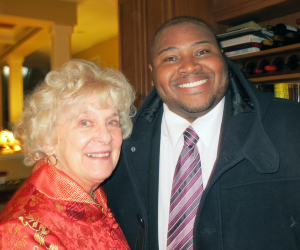 Wagner Society member Jean Arnold and our tenor leaving the musicale
